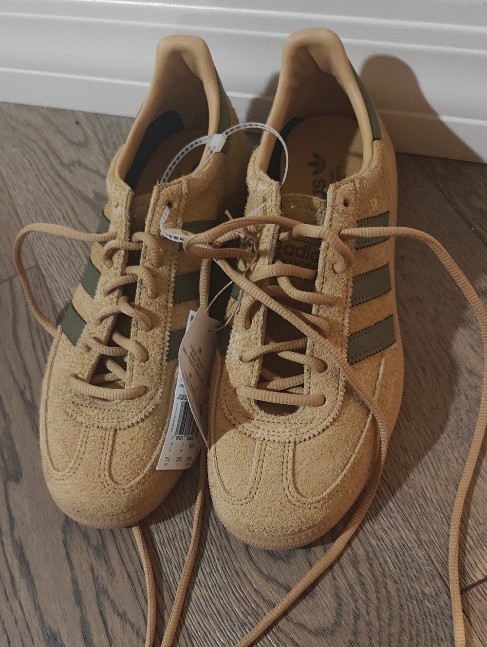 adidas Spezial Suede Sneakers in Tan with Olive Stripes